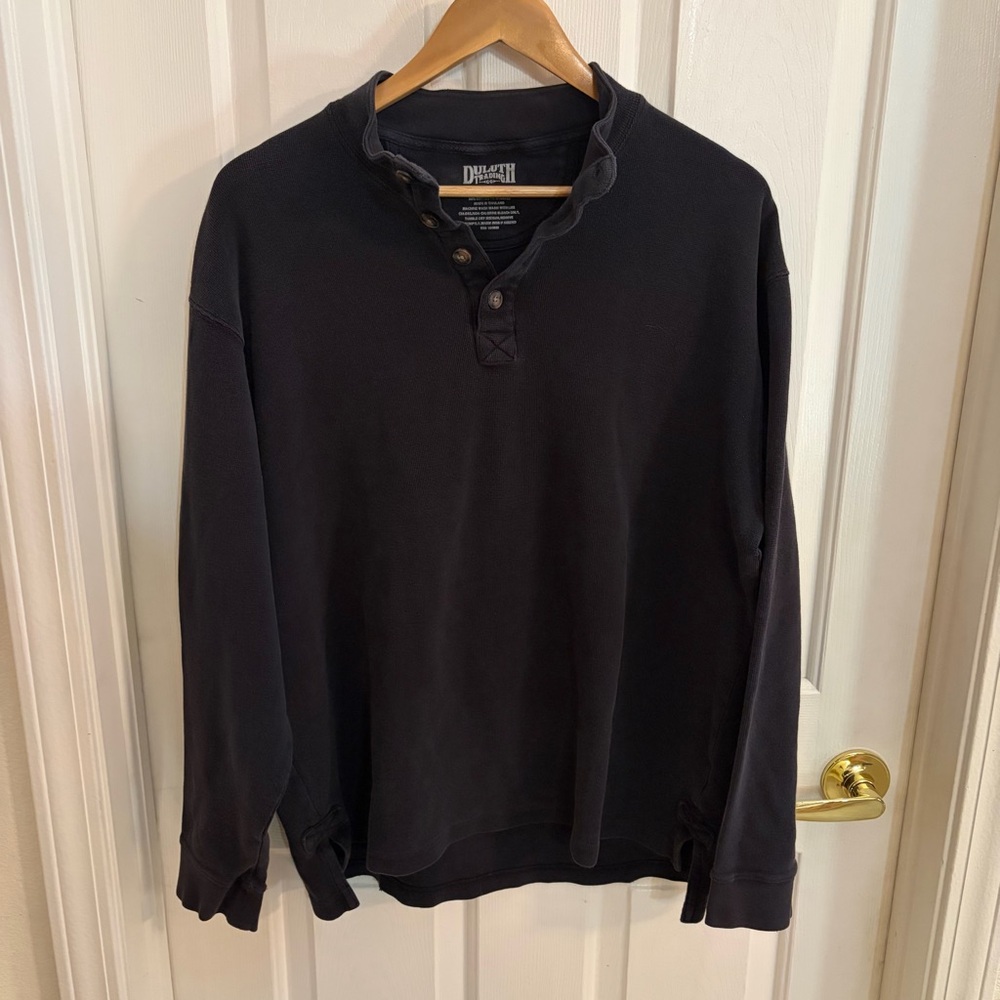 Duluth‎ Trading Co Black Henley Shirt with Button Placket